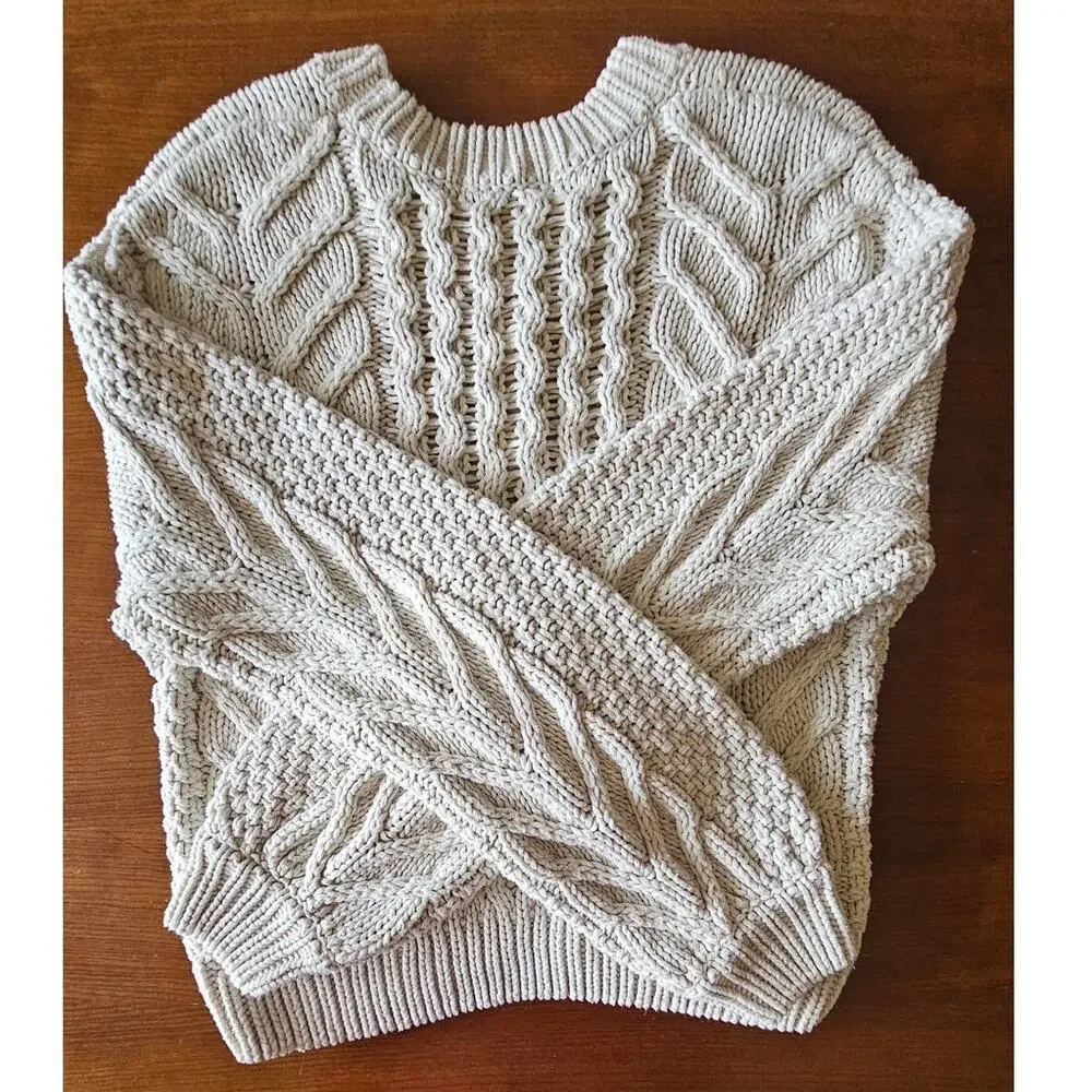 Rebecca Minkoff Blake Pearl Cable Knit Sweater, Cream, Sz XS